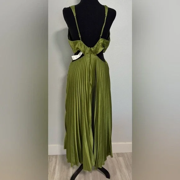 NWT Abercrombie & Fitch Green Pleated Cut Out Maxi sz Large - Picture 4 of 8